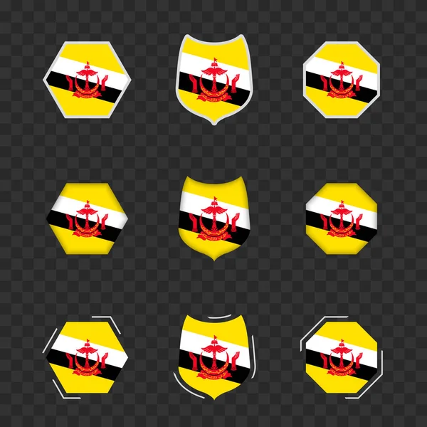 Národní Symboly Brunej Tmavém Průhledném Pozadí Vektorové Vlajky Brunej — Stockový vektor