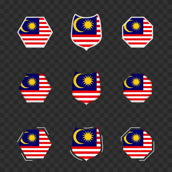 Государственные Символы Малайзии Темном Прозрачном Фоне Векторные Флаги Малайзии — стоковый вектор