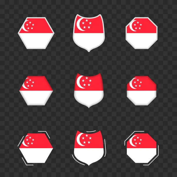 Símbolos Nacionales Singapur Sobre Fondo Oscuro Transparente Banderas Vectoriales Singapur — Vector de stock