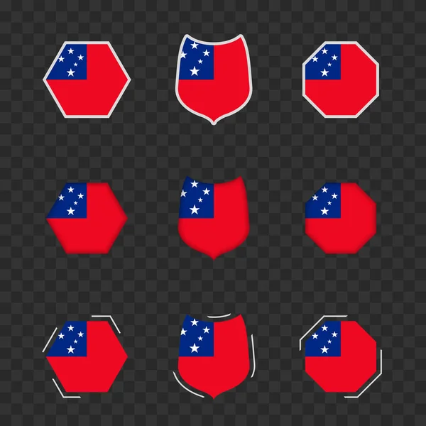 Národní Symboly Samoy Tmavém Průhledném Pozadí Vektorové Vlajky Samoy — Stockový vektor