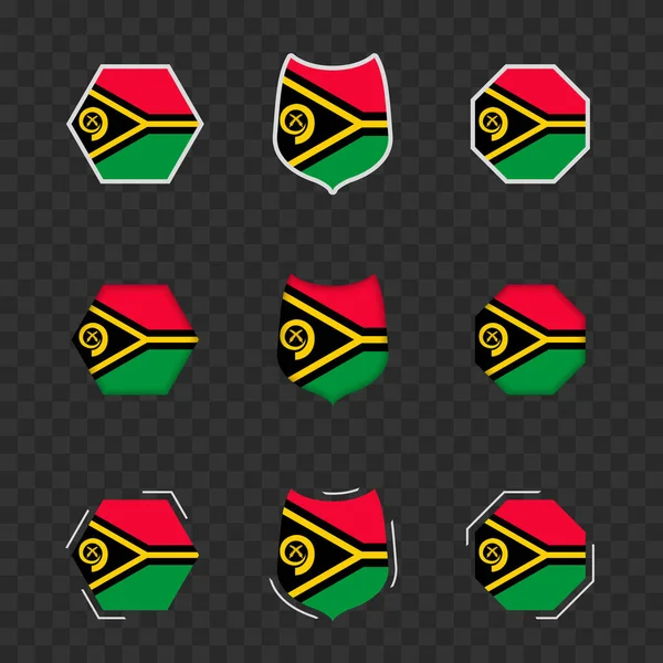 Símbolos Nacionais Vanuatu Sobre Fundo Escuro Transparente Bandeiras Vetoriais Vanuatu —  Vetores de Stock