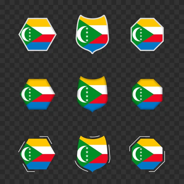 Symboles Nationaux Des Comores Sur Fond Transparent Foncé Drapeaux Vectoriels — Image vectorielle
