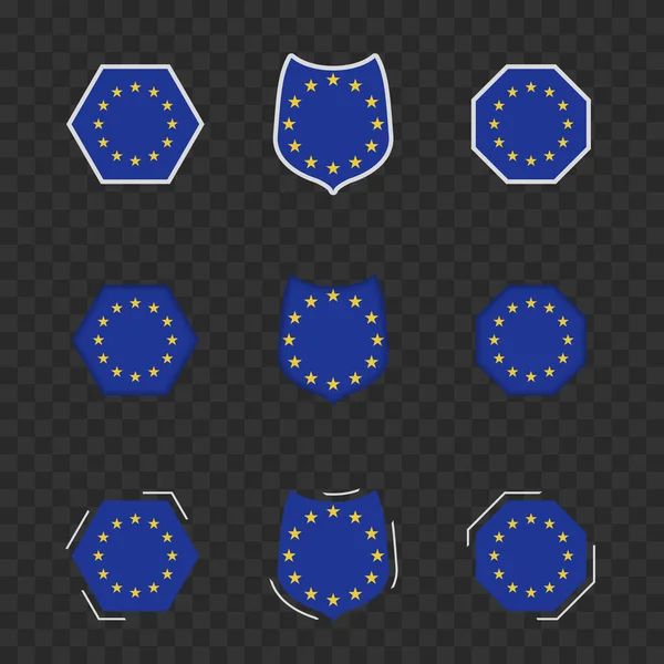 Symboles Nationaux Union Européenne Sur Fond Sombre Transparent Drapeaux Vectoriels — Image vectorielle