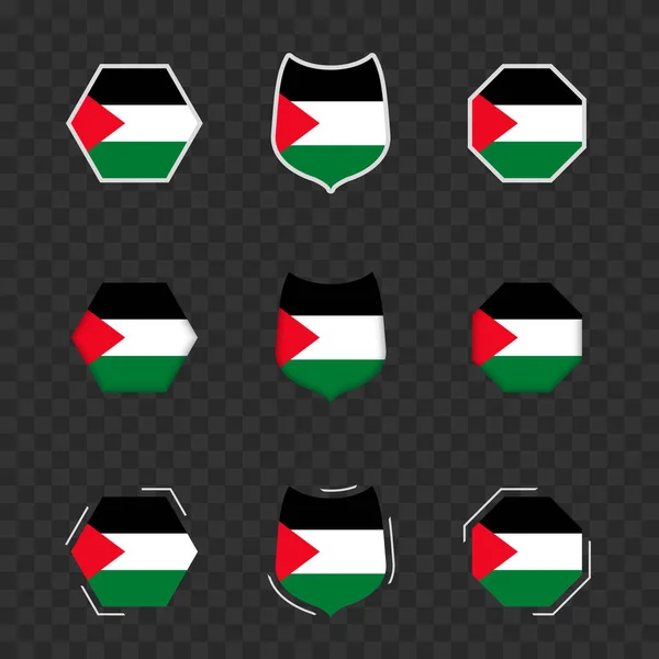 Nationalsymbole Palästinas Auf Dunklem Transparentem Hintergrund Vektor Flaggen Palästinas — Stockvektor