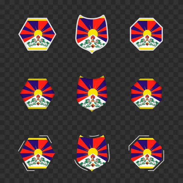 Nationalsymbole Tibets Auf Dunklem Transparentem Hintergrund Vektor Flaggen Tibets — Stockvektor