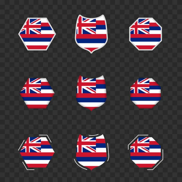 Simboli Nazionali Delle Hawaii Sfondo Scuro Trasparente Bandiere Vettoriali Delle — Vettoriale Stock