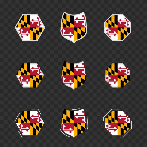 Maryland Nemzeti Szimbólumai Sötét Átlátszó Háttérrel Maryland Vektorlobogói — Stock Vector