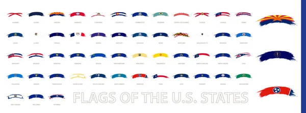 Banderas Los Estados Unidos Estilo Redondeado Pincelada Grunge Colección Bandera — Vector de stock