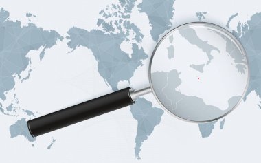 Malta 'nın Amerika merkezli Dünya Haritasındaki genişletilmiş haritası. Büyütülmüş Malta haritası ve bayrağı.