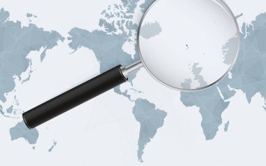 Faroe Adaları 'nın Amerika merkezli Dünya Haritasındaki genişletilmiş haritası. Faroe Adalarının büyütülmüş haritası ve bayrağı.