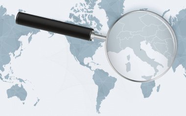 Amerika merkezli Dünya Haritasındaki San Marino 'nun genişletilmiş haritası. San Marino 'nun büyütülmüş haritası ve bayrağı.