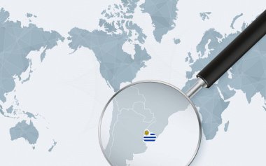 Amerika merkezli Dünya Haritasındaki Uruguay 'ın genişletilmiş haritası. Büyütülmüş Uruguay haritası ve bayrağı.