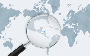 Amerika merkezli Dünya Haritasında Honduras 'ın genişletilmiş haritası. Honduras 'ın büyütülmüş haritası ve bayrağı.