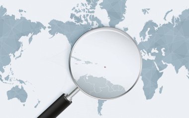 Antigua ve Barbuda 'nın Amerika' daki genişletilmiş Dünya Haritası. Antigua ve Barbuda 'nın büyütülmüş haritası ve bayrağı.