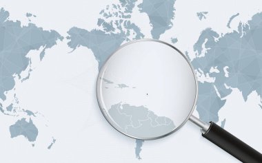 Dominica 'nın Amerika merkezli Dünya Haritasındaki genişletilmiş haritası. Büyütülmüş Dominika haritası ve bayrağı.