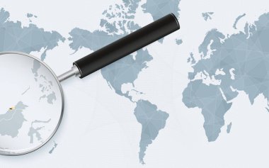 Brunei 'nin Amerika merkezli Dünya Haritasındaki genişletilmiş haritası. Brunei 'nin büyütülmüş haritası ve bayrağı.