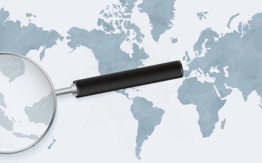 Singapur 'un Amerika merkezli Dünya Haritasındaki genişletilmiş haritası. Büyütülmüş Singapur haritası ve bayrağı.