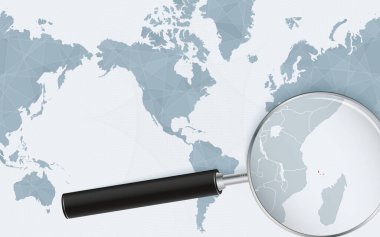 Comoros 'un Amerika merkezli Dünya Haritasındaki genişletilmiş haritası. Büyütülmüş Comoros haritası ve bayrağı.