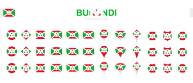 Çeşitli şekillerde ve efektlerden oluşan büyük Burundi bayrakları koleksiyonu.