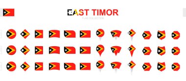 Çeşitli şekil ve etkilerden oluşan Doğu Timor bayraklarının büyük bir koleksiyonu.