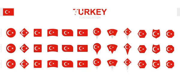 Grande Coleção Bandeiras Turquia Várias Formas Efeitos —  Vetores de Stock