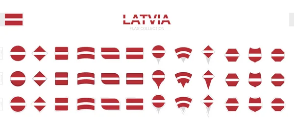 Large Collection Latvia Flags Various Shapes Effects — Stock Vector