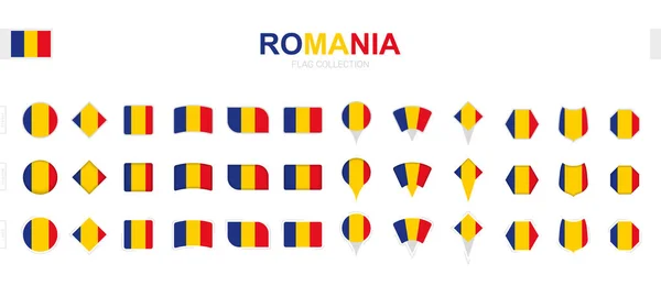 Μεγάλη Συλλογή Της Ρουμανίας Σημαίες Διαφόρων Σχημάτων Και Αποτελεσμάτων — Διανυσματικό Αρχείο