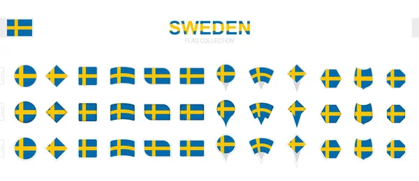 Большая Коллекция Шведских Флагов Различных Форм Эффектов — стоковый вектор