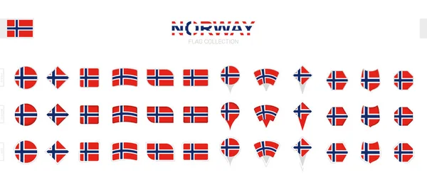 Grande Coleção Bandeiras Noruega Várias Formas Efeitos —  Vetores de Stock