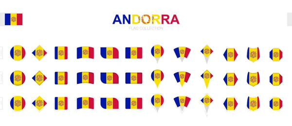 Gran Colección Banderas Andorra Diversas Formas Efectos — Archivo Imágenes Vectoriales