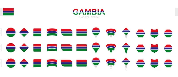 Large Collection Gambia Flags Various Shapes Effects — Stock Vector
