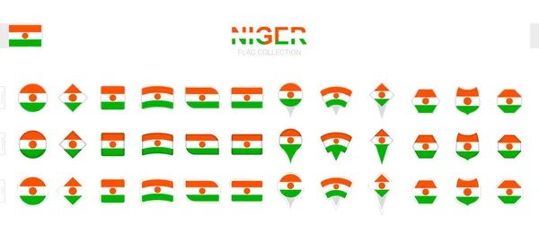 Duży Zbiór Flag Nigru Różnych Kształtach Efektach — Wektor stockowy