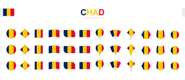 Large Collection Chad Flags Various Shapes Effects — Stock Vector