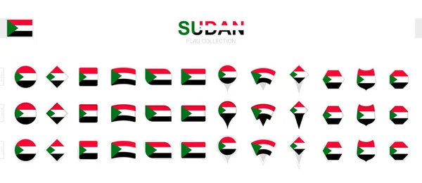 Gran Colección Banderas Sudán Diversas Formas Efectos — Vector de stock