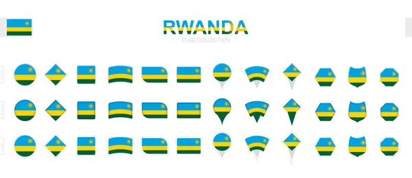 Stor Samling Rwanda Flaggor Olika Former Och Effekter — Stock vektor