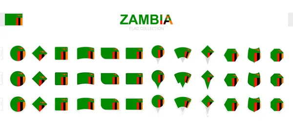 Grande Coleção Bandeiras Zâmbia Várias Formas Efeitos —  Vetores de Stock