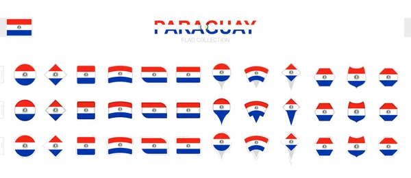 Grande Collection Drapeaux Paraguay Différentes Formes Effets — Image vectorielle