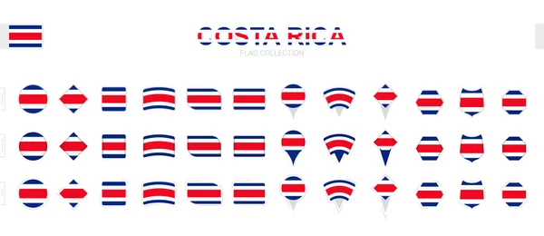 Grande Collezione Bandiere Costa Rica Varie Forme Effetti — Vettoriale Stock
