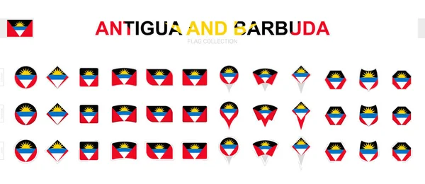Large Collection Antigua Barbuda Flags Various Shapes Effects — Stock Vector