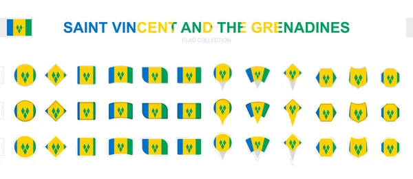 Grande Coleção São Vicente Granadinas Bandeiras Várias Formas Efeitos —  Vetores de Stock