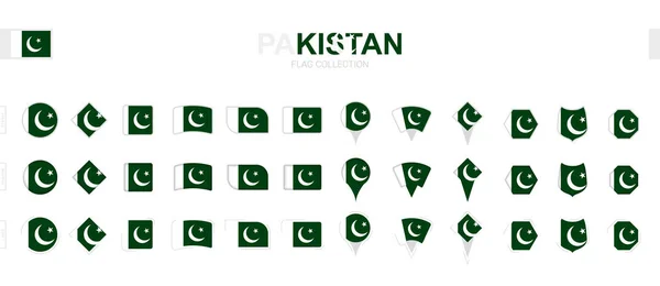 Большая Коллекция Пакистанских Флагов Различных Форм Эффектов — стоковый вектор