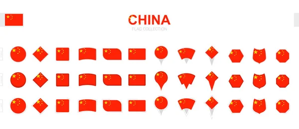 Duży Zbiór Flag Chin Różnych Kształtach Skutkach — Wektor stockowy