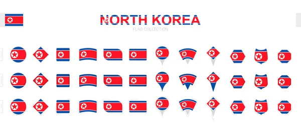 Grande Coleção Bandeiras Coreia Norte Várias Formas Efeitos —  Vetores de Stock