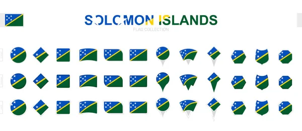 様々な形や効果のソロモン諸島の旗の大規模なコレクション — ストックベクタ