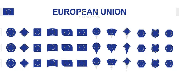Grande Coleção Bandeiras União Europeia Várias Formas Efeitos — Vetor de Stock