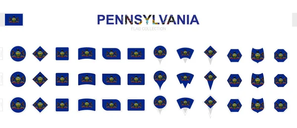 Large Collection Pennsylvania Flags Various Shapes Effects — Stock Vector