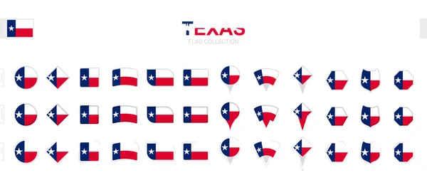 Duży Zbiór Teksańskich Flag Różnych Kształtach Efektach — Wektor stockowy