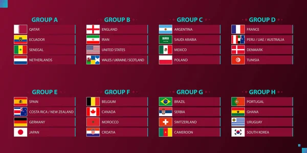 Las Banderas Del Fútbol Participante 2022 Qatar Clasifican Por Grupos — Vector de stock