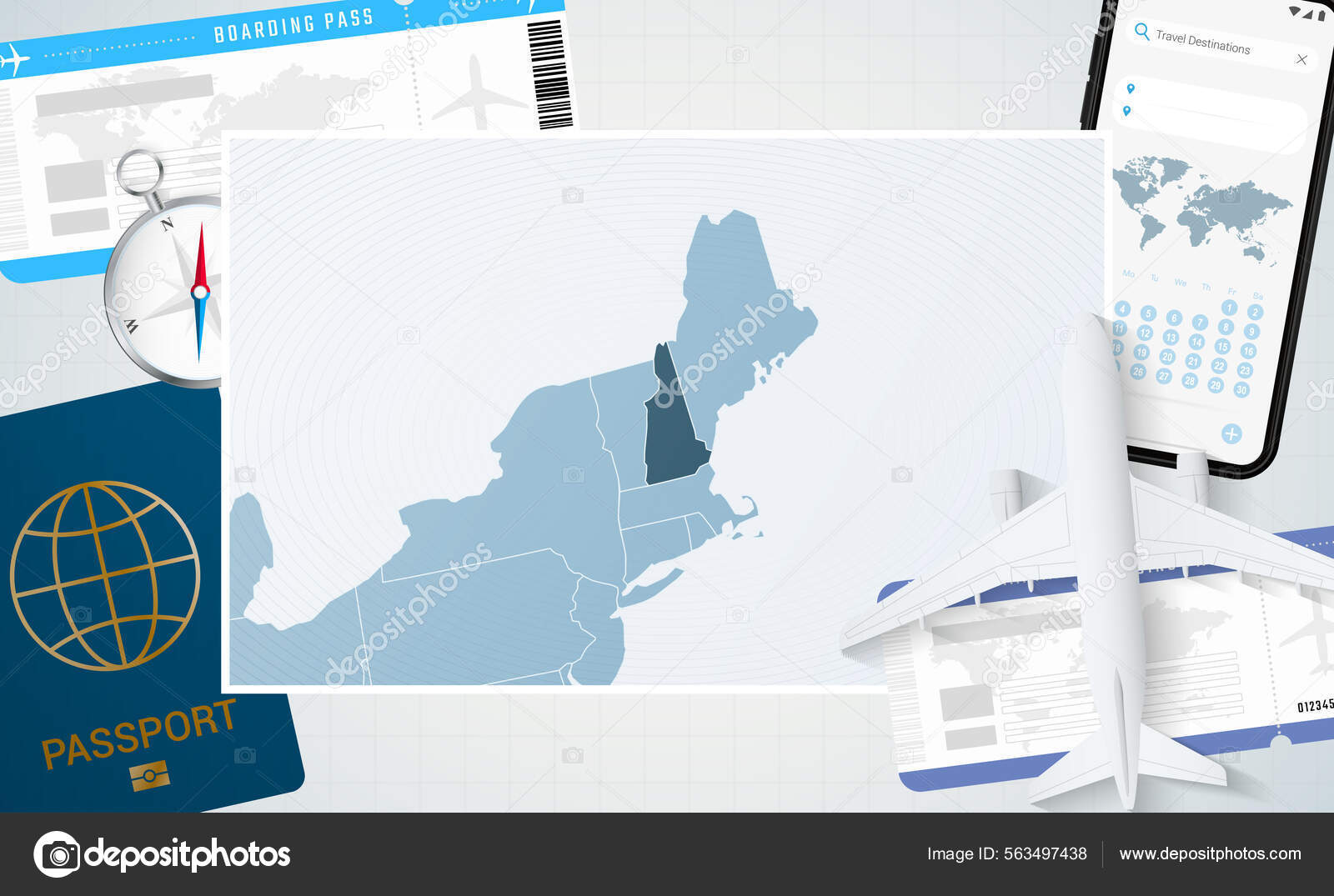 Journey New Hampshire Illustration Map New Hampshire Background