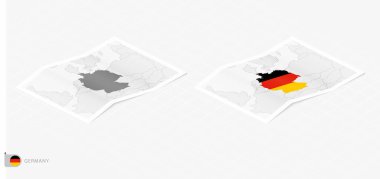 Set of two realistic map of Germany with shadow. The flag and map of Germany in isometric style.